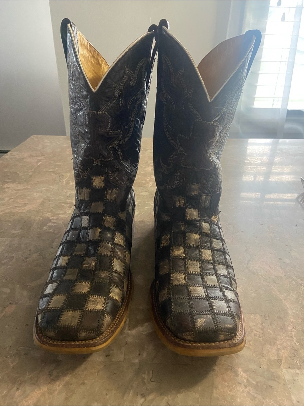 Tin Haul “Gun Metal Check” Men's Checkerboard Western Boots Size 13 Wide